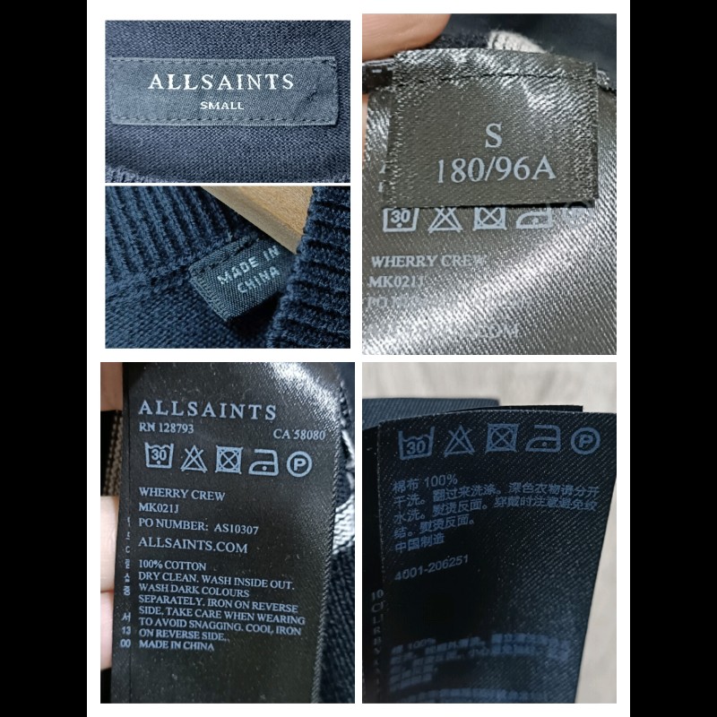 Allsaints Wherry Crew 黑灰 橫條紋 棉質 針織衫 男S-4