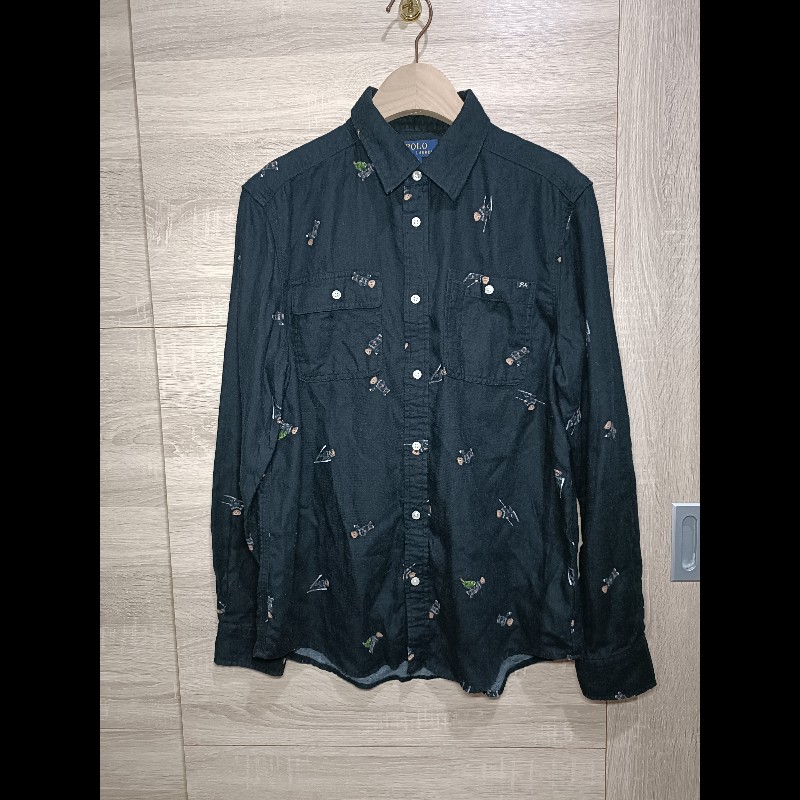 Polo Ralph Lauren Polo Bear 黑色 法蘭絨 滿版 小熊 襯衫 青年XL-0