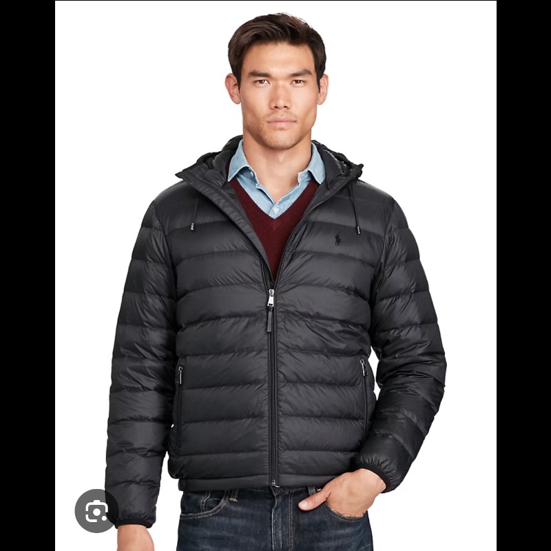 [微瑕] Polo Ralph Lauren RL 全黑 可收納 羽絨外套 連帽外套 男XS-2