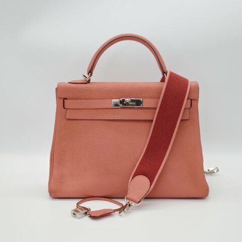 Hermès 愛馬仕 Kelly 32 橘粉色 銀扣 牛皮 手挽肩背兩用包