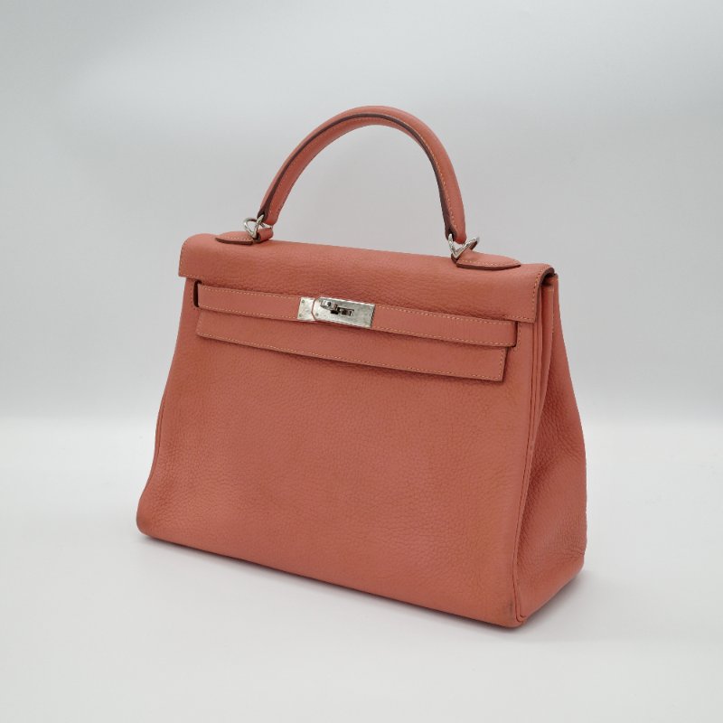Hermès 愛馬仕 Kelly 32 橘粉色 銀扣 牛皮 手挽肩背兩用包-1