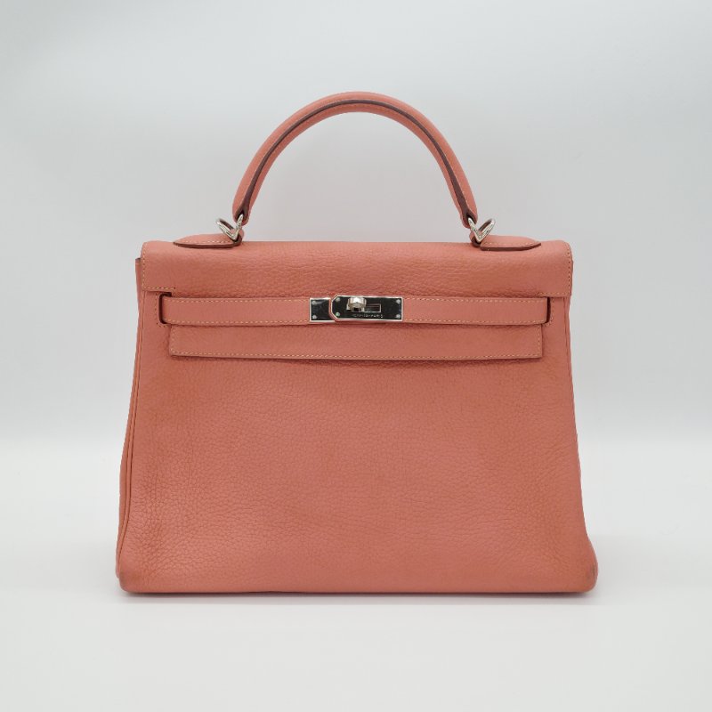 Hermès 愛馬仕 Kelly 32 橘粉色 銀扣 牛皮 手挽肩背兩用包-2