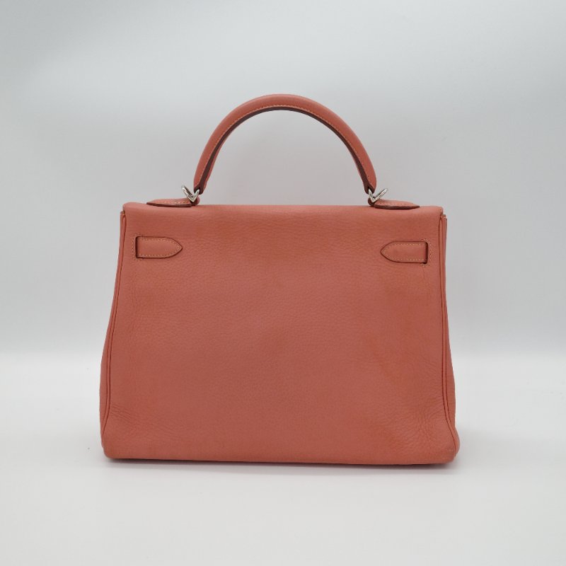 Hermès 愛馬仕 Kelly 32 橘粉色 銀扣 牛皮 手挽肩背兩用包-3