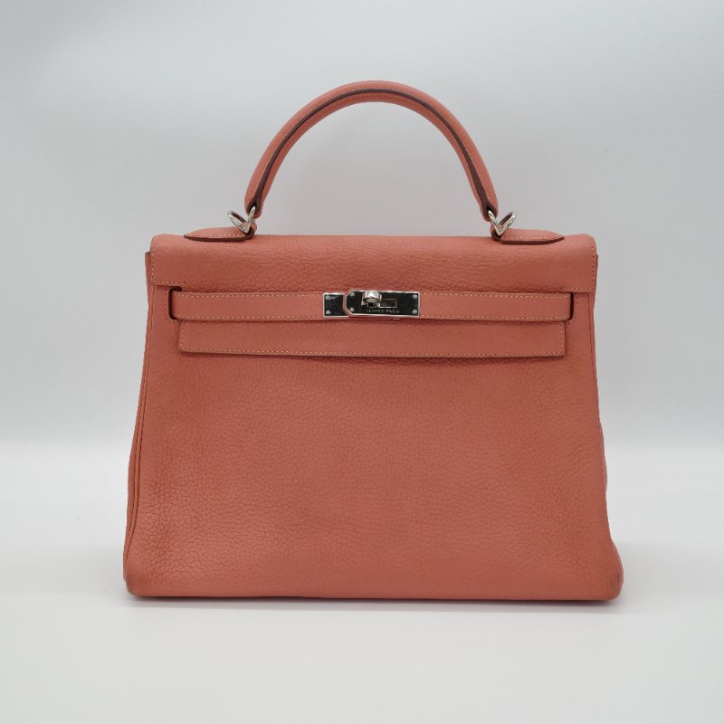 Hermès 愛馬仕 Kelly 32 橘粉色 銀扣 牛皮 手挽肩背兩用包-4