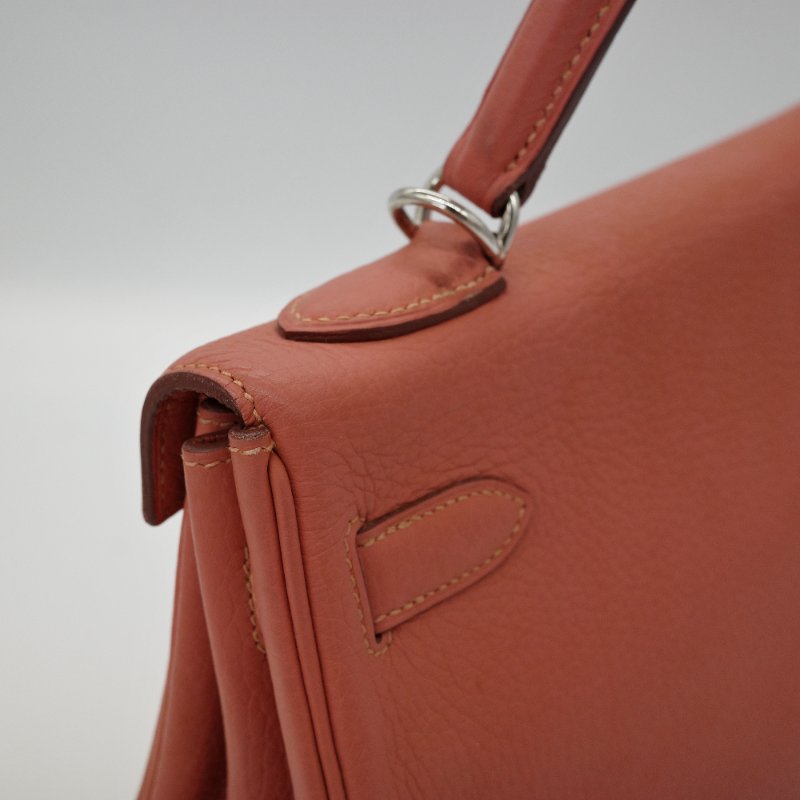 Hermès 愛馬仕 Kelly 32 橘粉色 銀扣 牛皮 手挽肩背兩用包-7