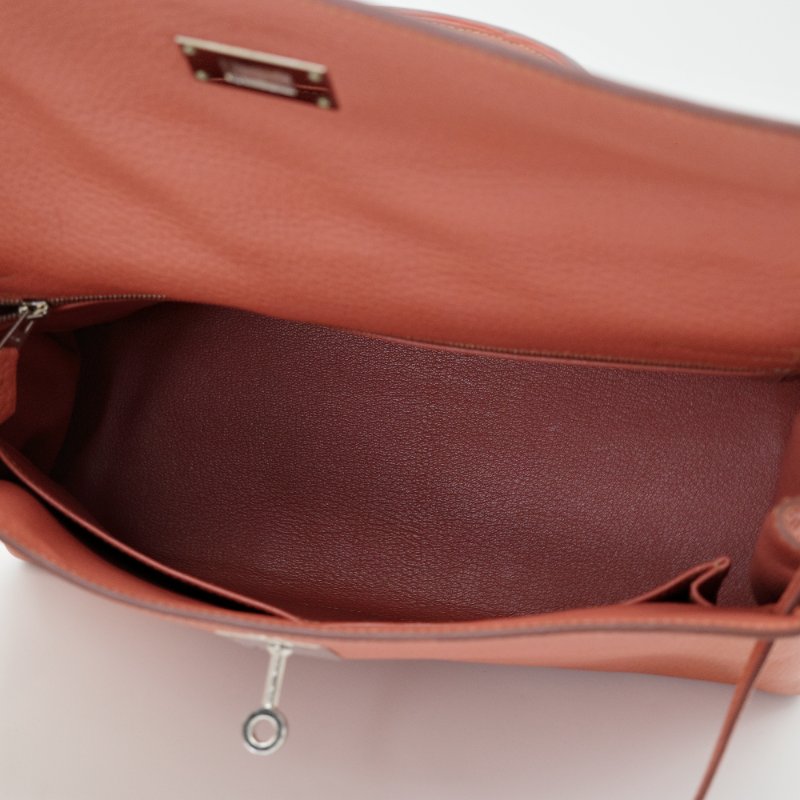 Hermès 愛馬仕 Kelly 32 橘粉色 銀扣 牛皮 手挽肩背兩用包-12