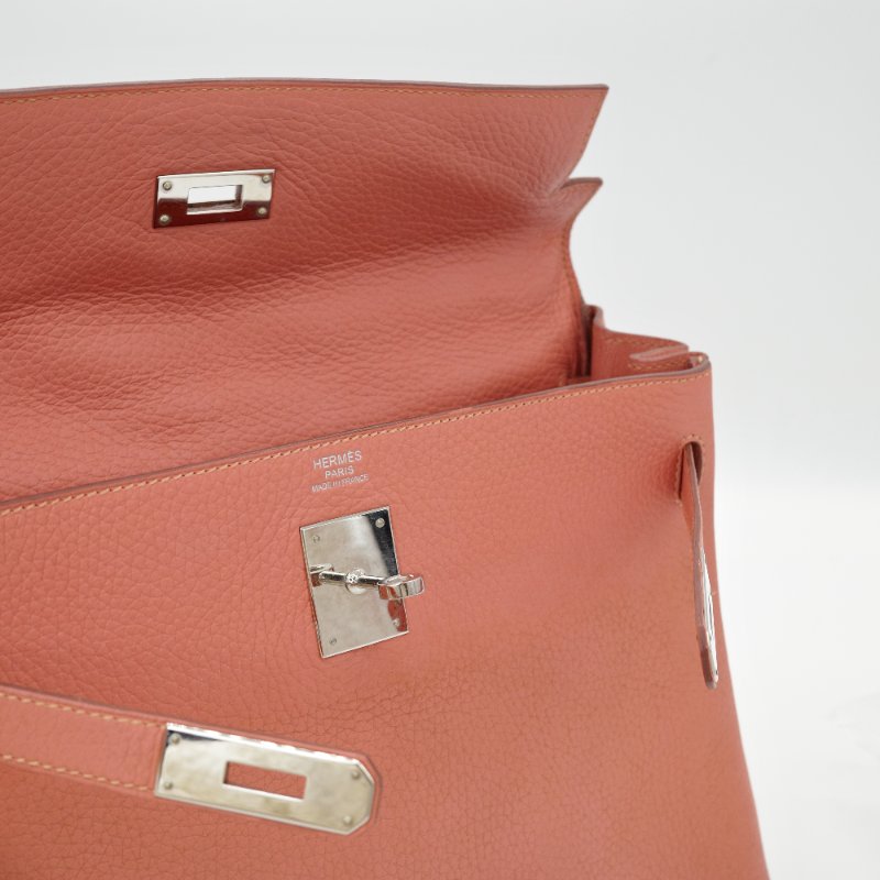 Hermès 愛馬仕 Kelly 32 橘粉色 銀扣 牛皮 手挽肩背兩用包-13
