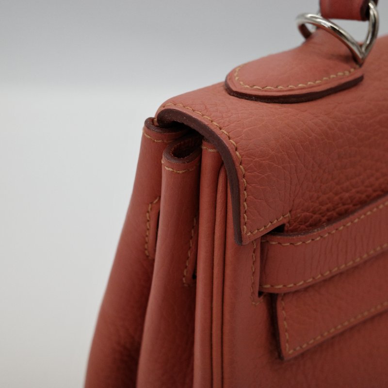 Hermès 愛馬仕 Kelly 32 橘粉色 銀扣 牛皮 手挽肩背兩用包-15