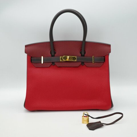Hermès 愛馬仕  Birkin 30  紅黑雙拼 山羊皮 手提包 框P