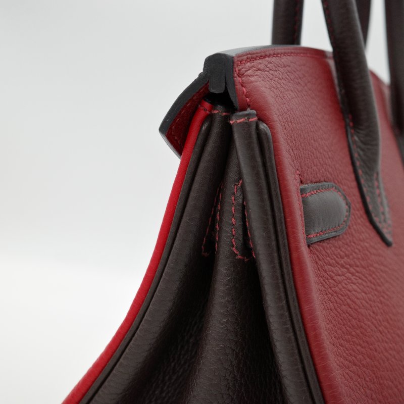 Hermès 愛馬仕 Birkin 30 紅黑雙拼 山羊皮 手提包 框P-7