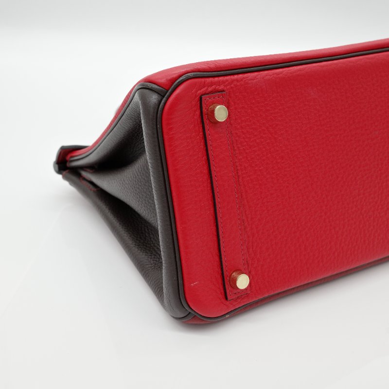 Hermès 愛馬仕 Birkin 30 紅黑雙拼 山羊皮 手提包 框P-13