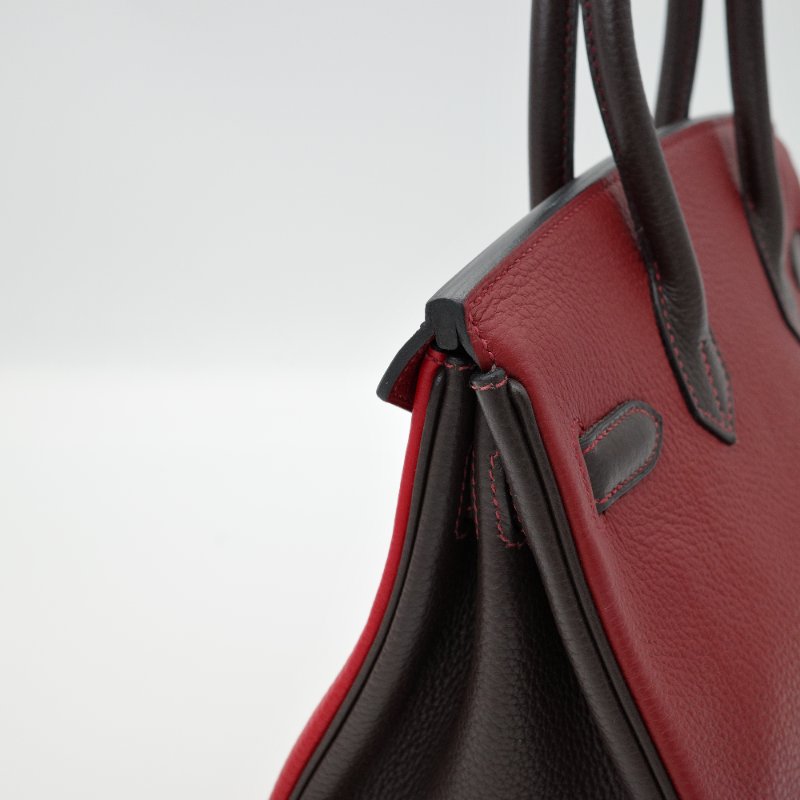 Hermès 愛馬仕 Birkin 30 紅黑雙拼 山羊皮 手提包 框P-16