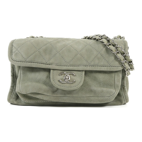 CHANEL 麂皮皮革Chain Shoulder銀扣肩背袋