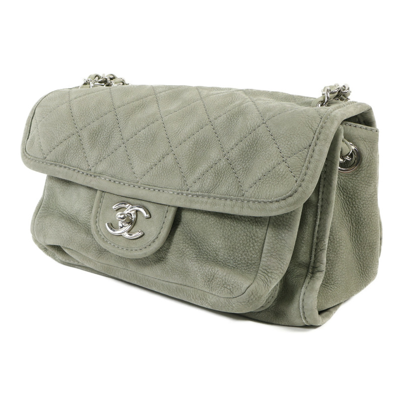 CHANEL 麂皮皮革Chain Shoulder銀扣肩背袋-2