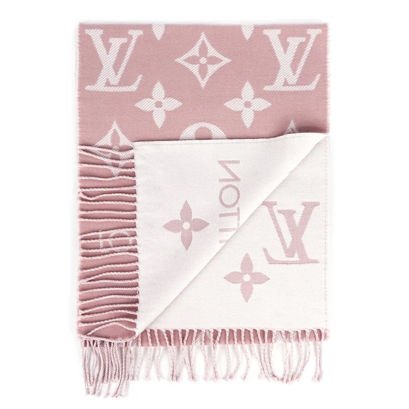 Essential Monogram 花紋雙色羊毛圍巾(玫瑰粉/米色)-1