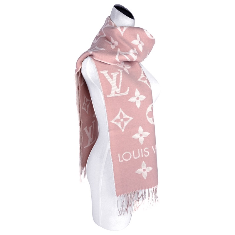 Essential Monogram 花紋雙色羊毛圍巾(玫瑰粉/米色)-4