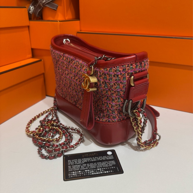 Chanel 復古紅毛呢編織流浪包 （小） ❤️ 超美的紅色 近全新 有保卡-3