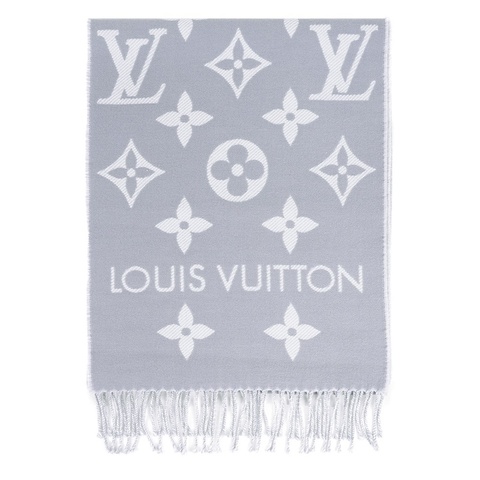 Essential Monogram 花紋雙色羊毛圍巾(淺灰/白色)