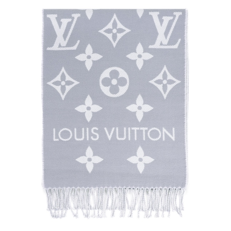 Essential Monogram 花紋雙色羊毛圍巾(淺灰/白色)-0