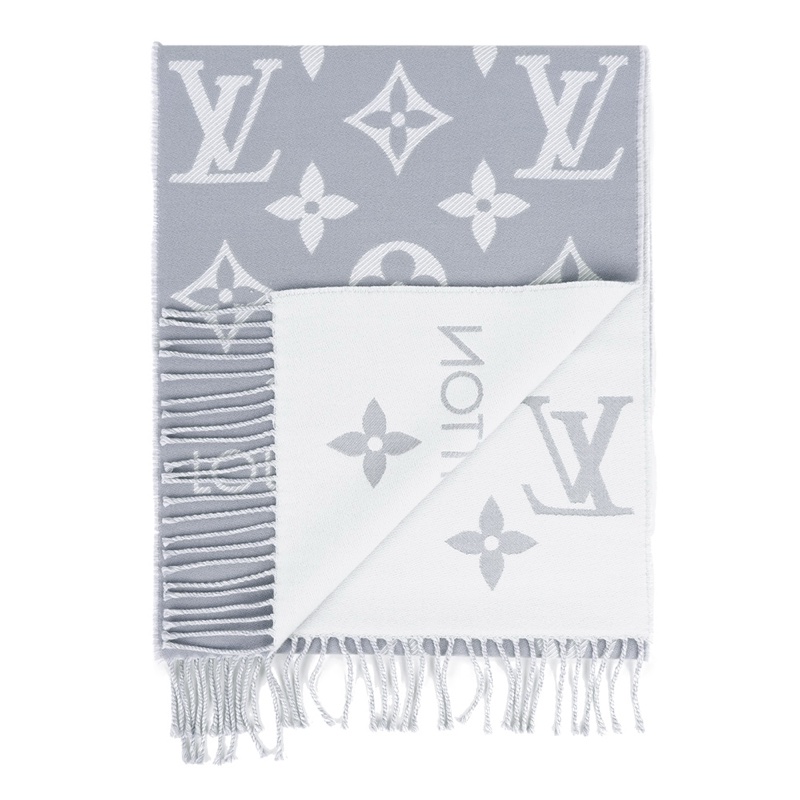 Essential Monogram 花紋雙色羊毛圍巾(淺灰/白色)-1