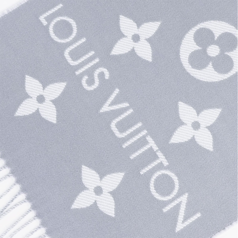 Essential Monogram 花紋雙色羊毛圍巾(淺灰/白色)-2