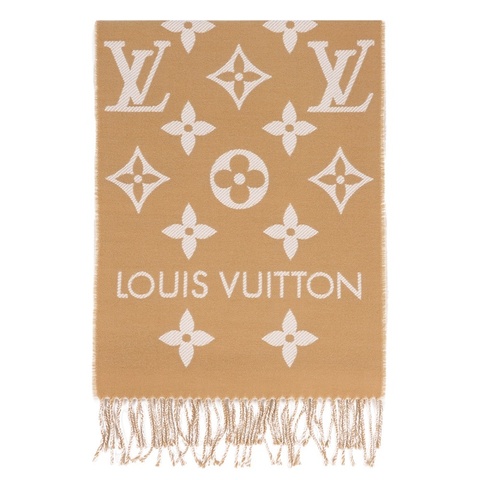 Essential Monogram 花紋雙色羊毛圍巾(米色/白色)