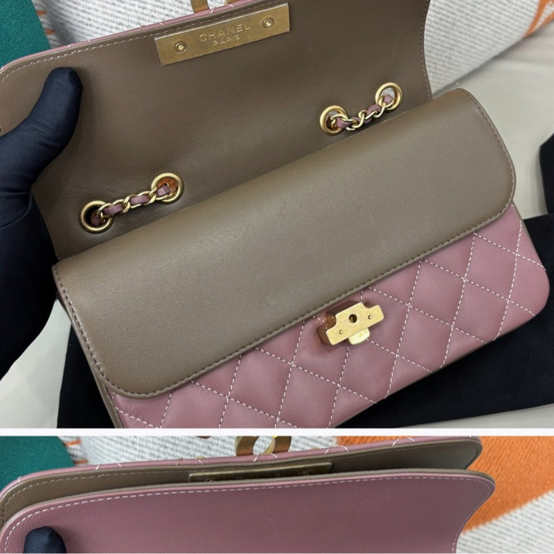 【近新閒置品】香奈兒Chanel 埃及系列乾燥玫瑰粉色雙C大logo鏈條包 單肩包26開-10