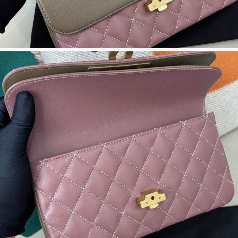 【近新閒置品】香奈兒Chanel 埃及系列乾燥玫瑰粉色雙C大logo鏈條包 單肩包26開-11