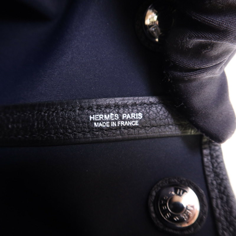 HERMES 帆布Garden Party TPM銀扣手挽袋Noir-6