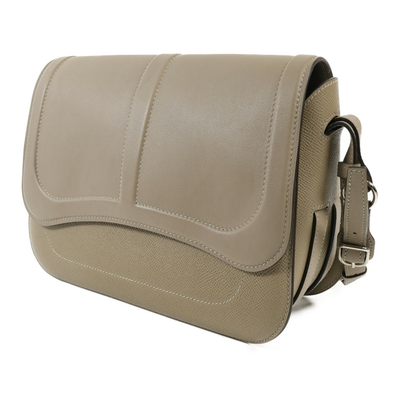 HERMES Epsom/Swift皮革Harnais銀扣肩背袋Etoupe-2