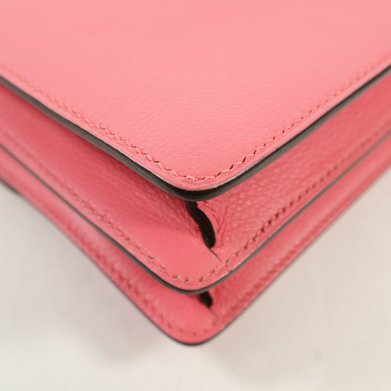 HERMES Evercolor皮革Mini Roulis銀扣肩背袋Rose Azalee-7