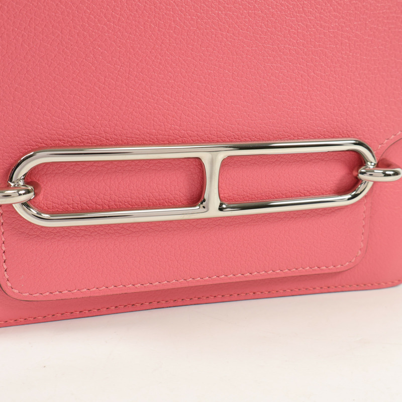 HERMES Evercolor皮革Mini Roulis銀扣肩背袋Rose Azalee-11