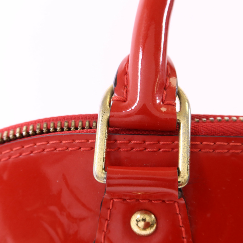 LOUIS VUITTON Vernis Alma PM金扣手挽袋紅色-9