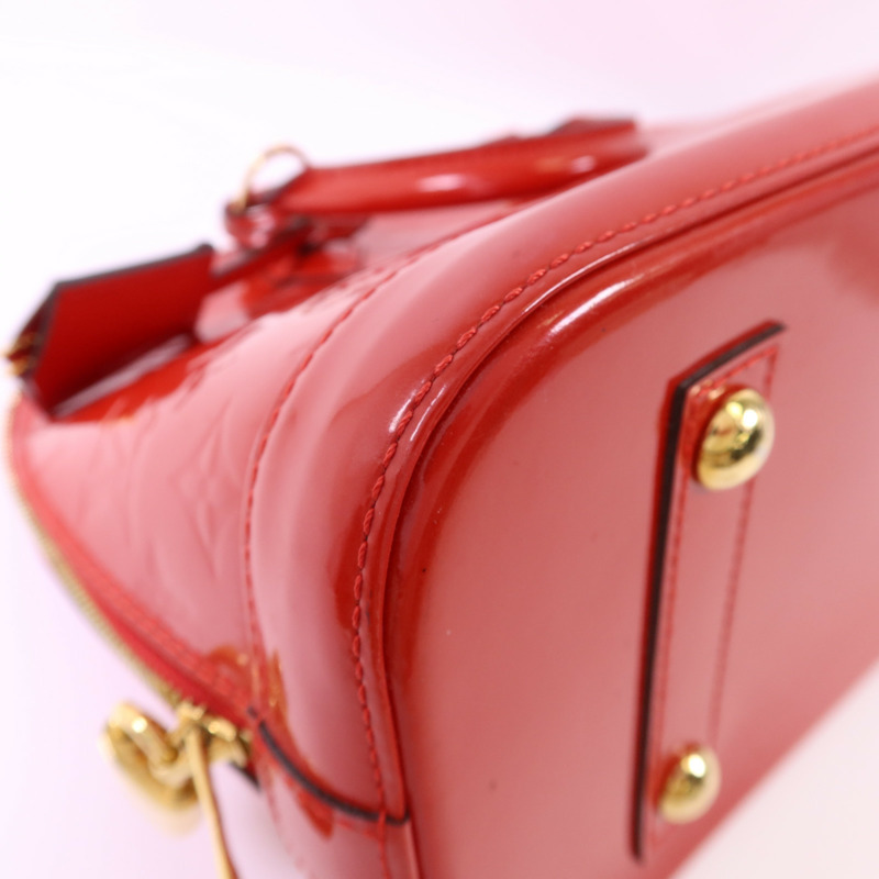 LOUIS VUITTON Vernis Alma PM金扣手挽袋紅色-13