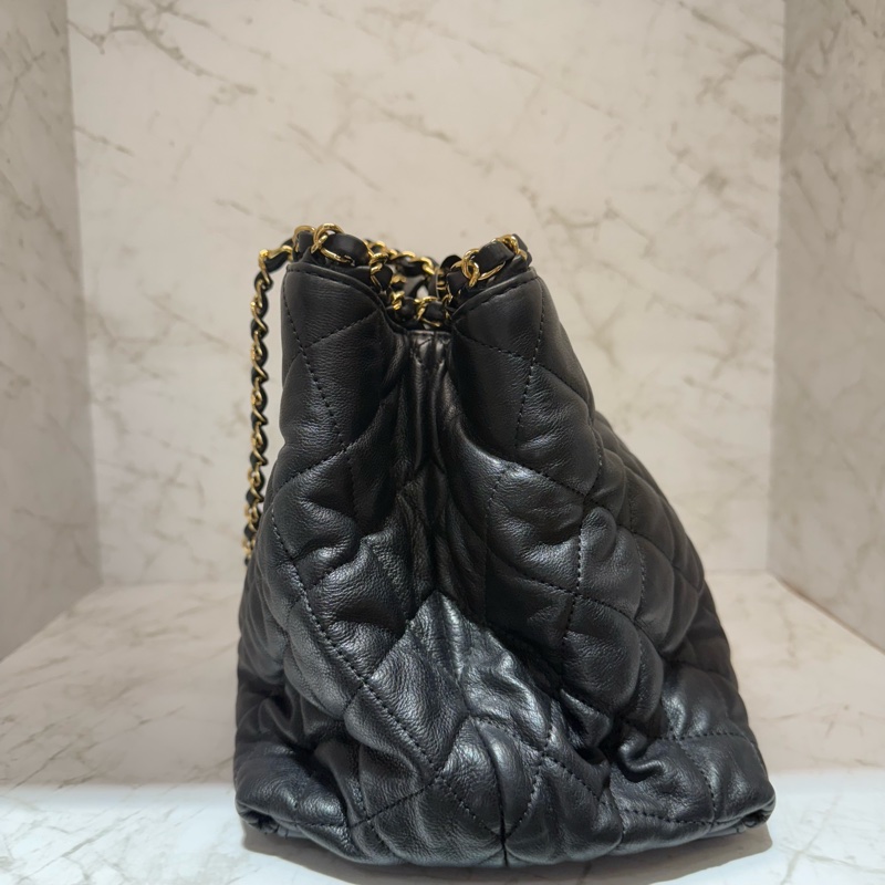 CHAMEL黑金牛皮滾邊鍊條托特單肩包/17-2