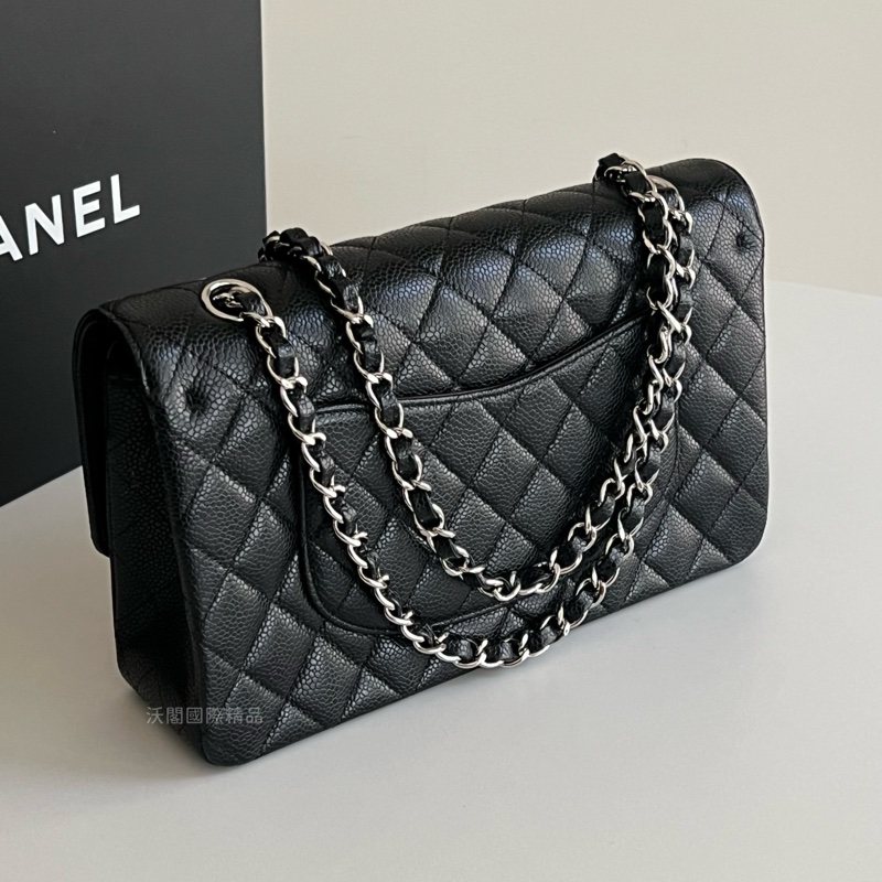 Chanel 香奈兒 荔枝皮黑銀CF25-2