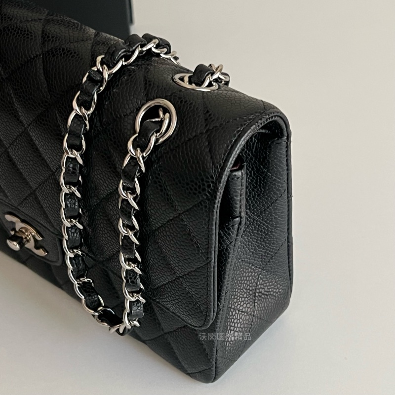 Chanel 香奈兒 荔枝皮黑銀CF25-3