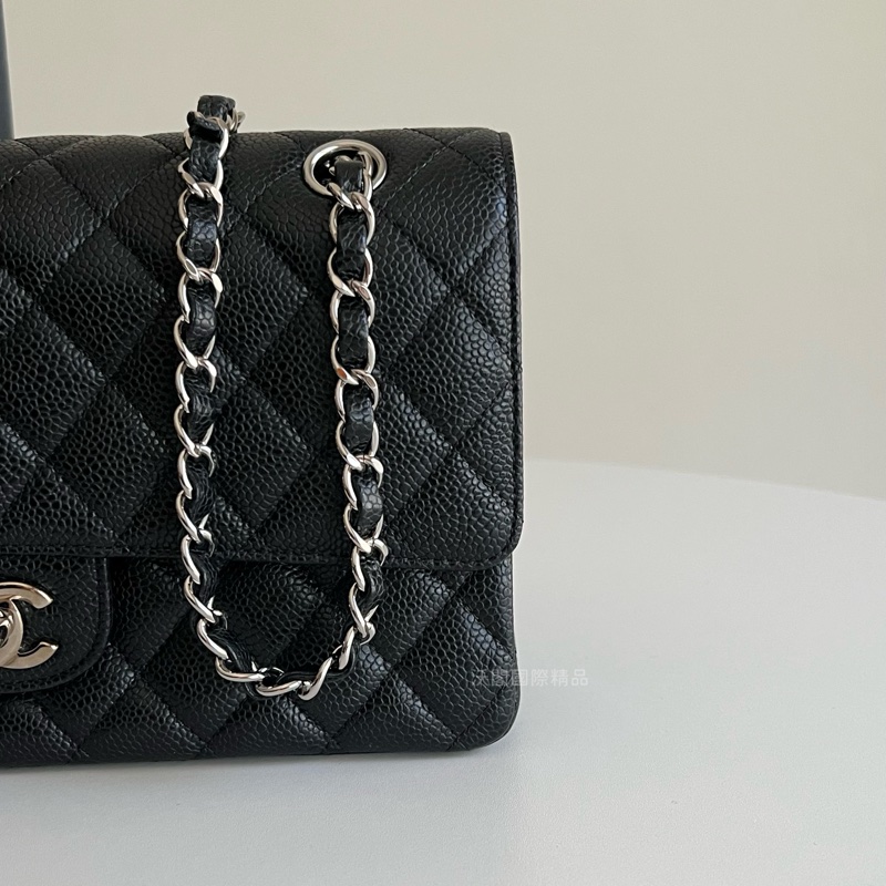 Chanel 香奈兒 荔枝皮黑銀CF25-4