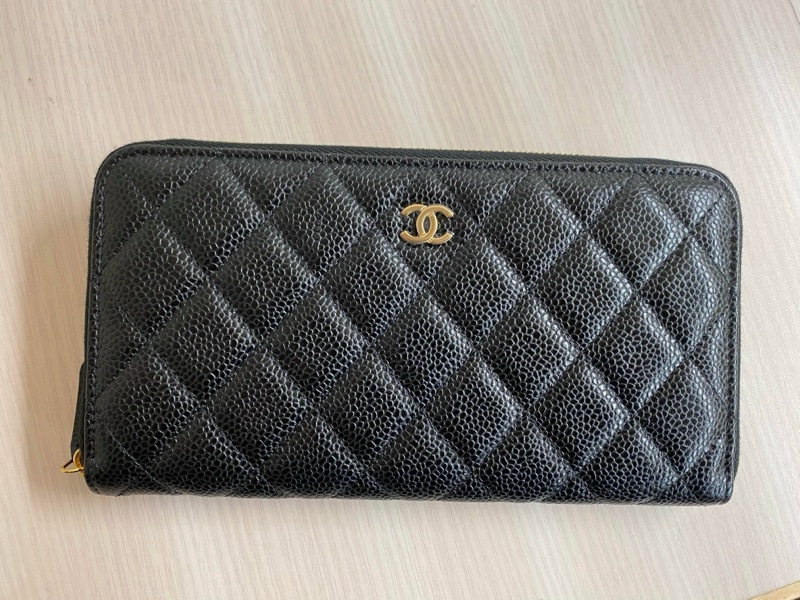 Chanel全新荔枝黑金拉鏈長夾-0
