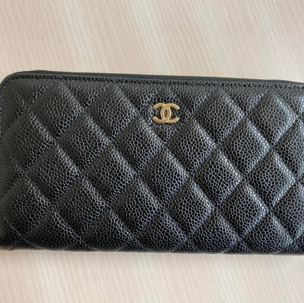 Chanel全新荔枝黑金拉鏈長夾-7