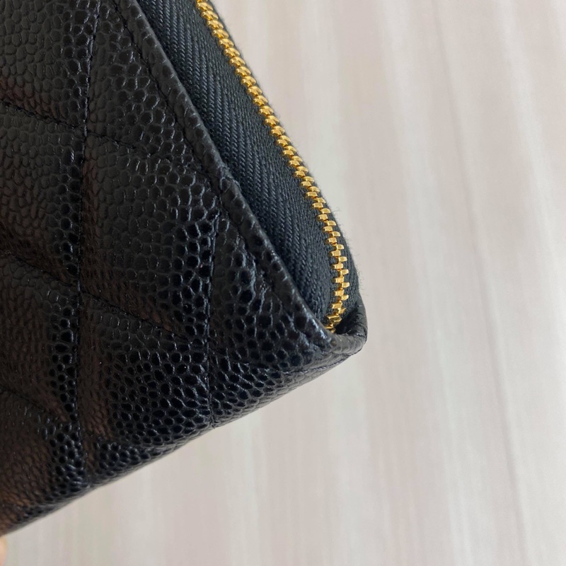 Chanel全新荔枝黑金拉鏈長夾-9