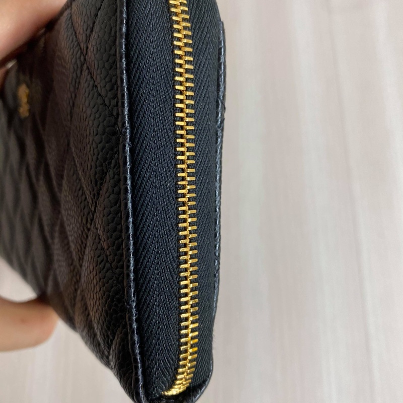 Chanel全新荔枝黑金拉鏈長夾-10