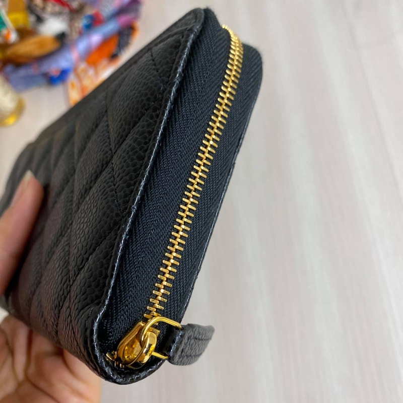 Chanel全新荔枝黑金拉鏈長夾-11