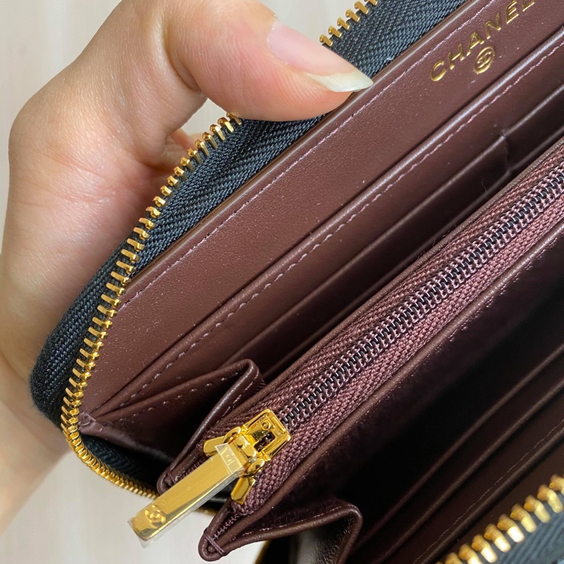 Chanel全新荔枝黑金拉鏈長夾-12