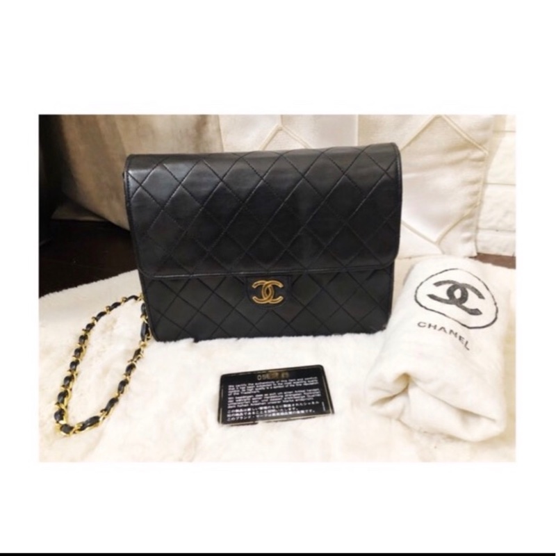 香奈兒 古董包 Chanel Vintage 22cm 羊皮 斜背包 側肩包-13
