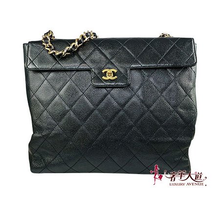 ＊奢華大道國際精品＊【CH0712】CHANEL 黑色魚子醬DECA MATELASSE 金釦鍊帶肩背包-0