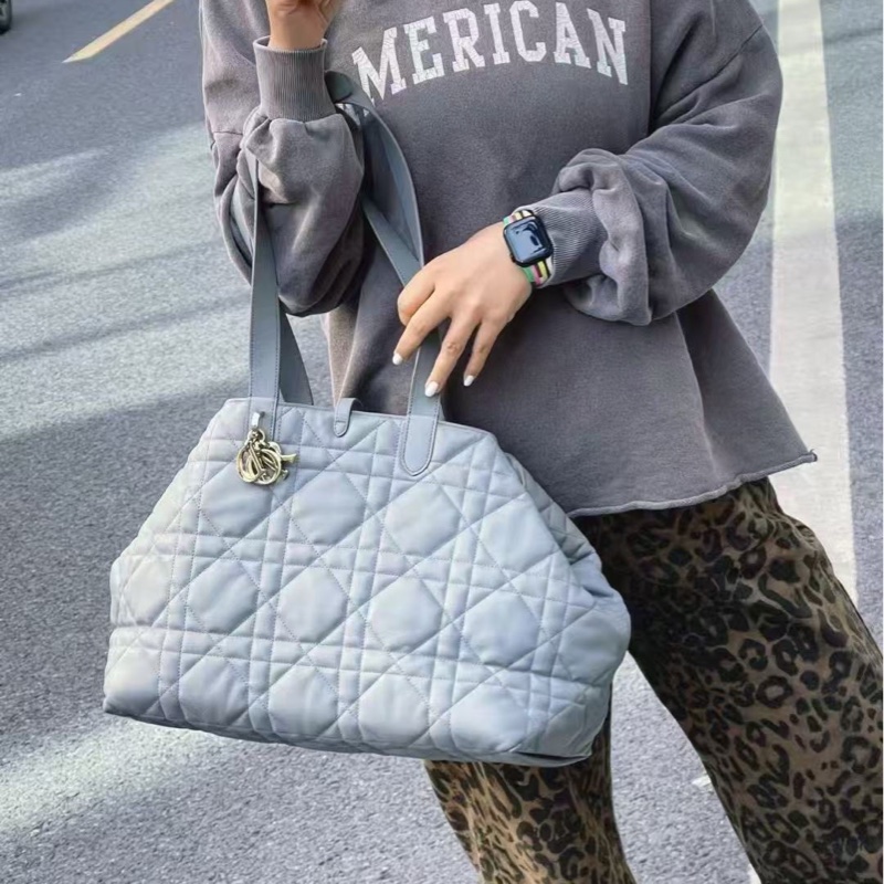 【近新閒置品】迪奧Dior toujours 霧霾藍 大號手提單肩包 tote-16