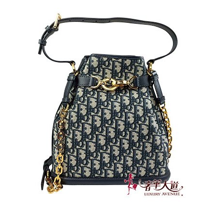 ＊奢華大道國際精品＊【D0267】DIOR 藍色緹花布CEST DIOR金釦二用水桶包 M2271OTZQ-M928-0