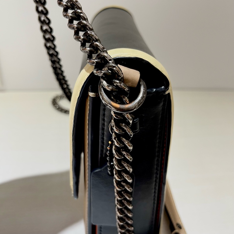 狀況佳✨ COACH 專櫃款 Hutton 撞色鏈條包 黑卡其❤️顏色超美-7