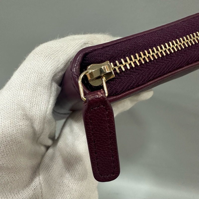 Chanel Ap0948 深紫色羊皮色雙C拉鏈中長夾 19-5